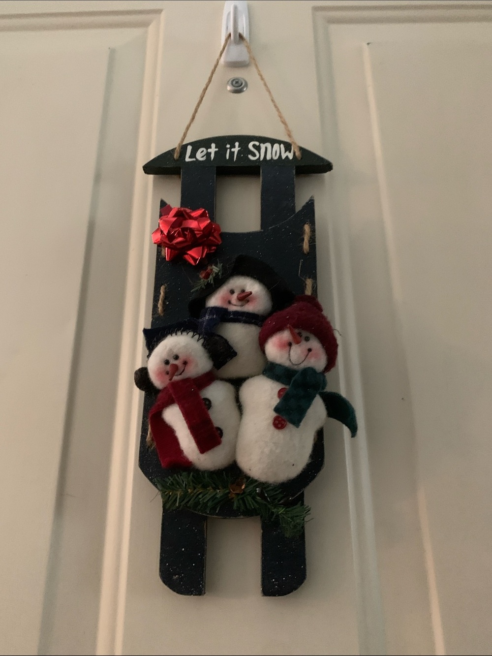 Let It Snow Wooden Sled Wall Hanging Snowman Christmas Decor 3D